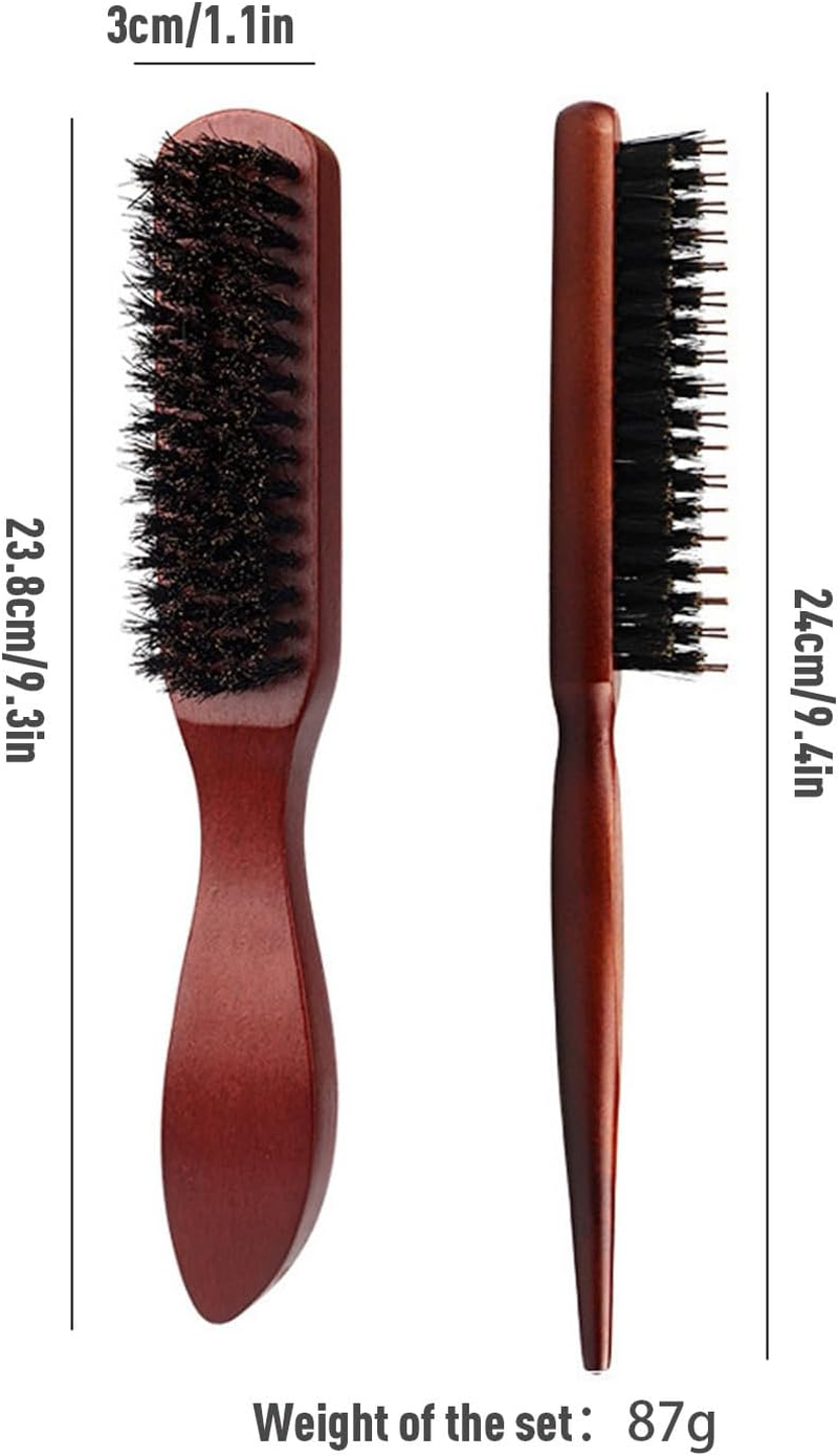 Auzly 5-Pack Premium Boar Bristle Hair Brush Set | Natural Slick Back & Beard Styling Brushes | Anti-Static Wooden Handle Hair & Beard Modeling Kit for Men & Women image number 4