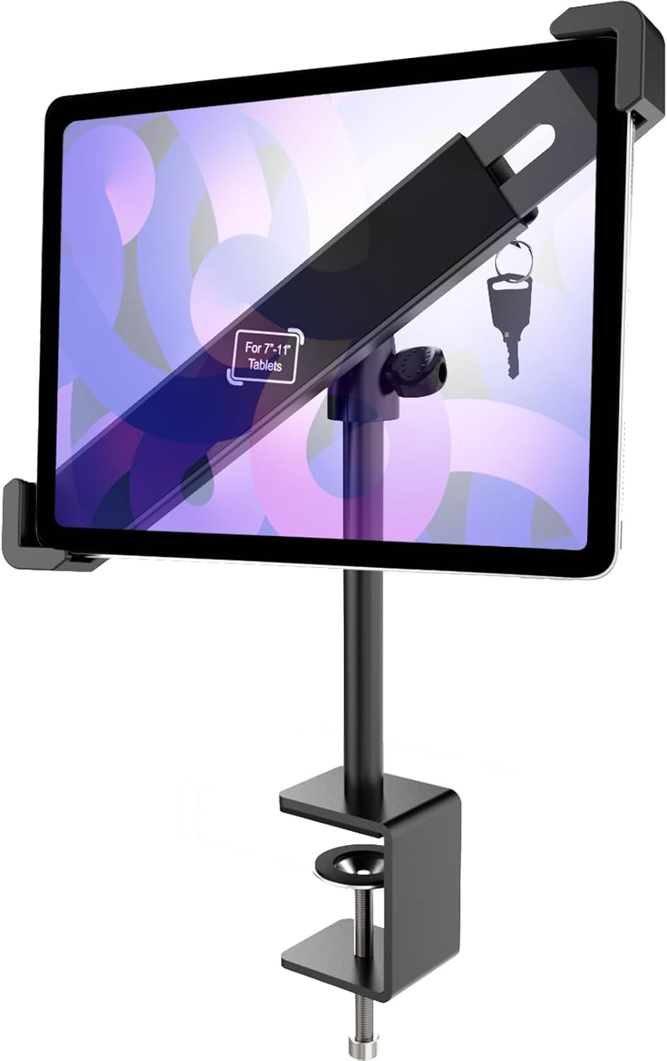 Anti-Theft Tablet Stand Holder Fits 7-11" Tablets, Tablet Kiosk Clamp Mount with Lock for Store POS Reception, Diagonal Clip Compatible with Ipad Pro 12.9/Air, Surface, Galaxy Tabs image number 2