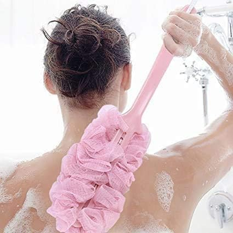 Four Season Combo of Loofah Ball and Loofah with Handle Shower Sponge Soft Body Scrubber,Exfoliating Bath for Women and Men for Silky Skin,Full Cleanse,Rich Lather [Color May Vary] (Pack of 2)