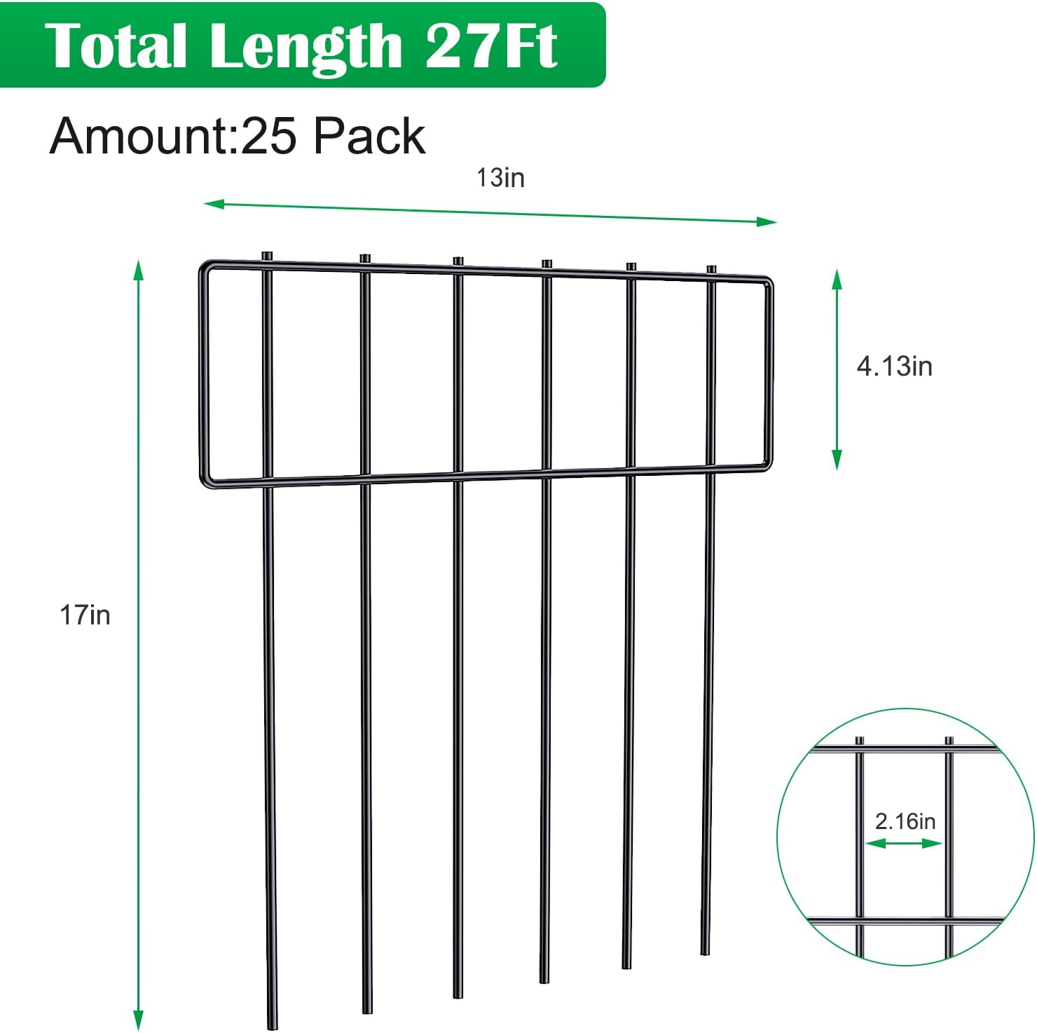 NANANARDOSO 25 Pack Animal Barrier Fence, 17 In(H) X 27 Ft(L) Decorative Black Metal Garden Fence Panels image number 3