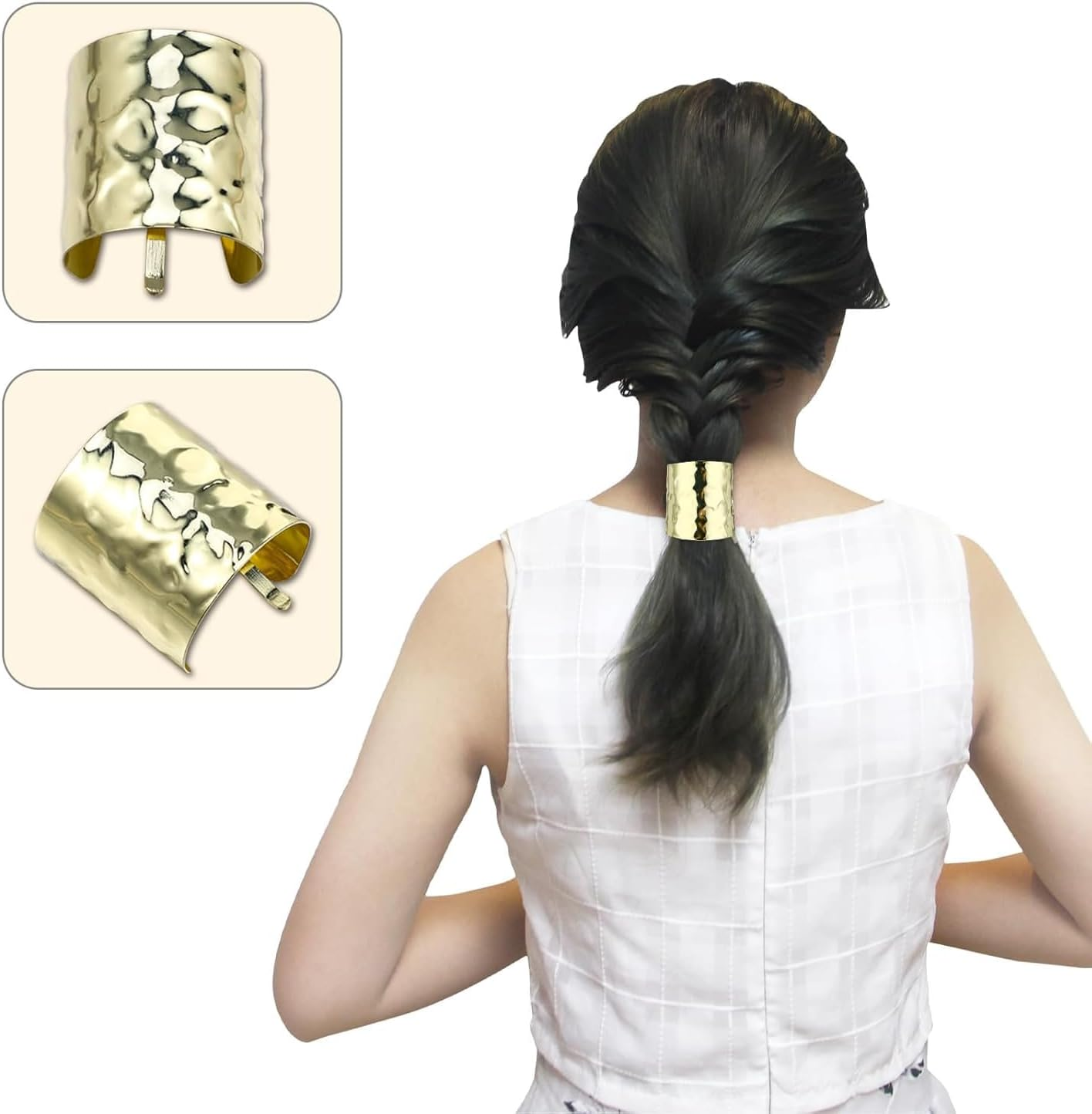 Tjhypenete 3Pcs Hair Clips with Lava Ponytail Buckle, Gold Hair Cuffs High Ponytail Holder Band, Stylish Dress up Hair Ring, Decorative Horsetail Accessories, Metal Hair Ties, Long Hair Tail Hairpins image number 4