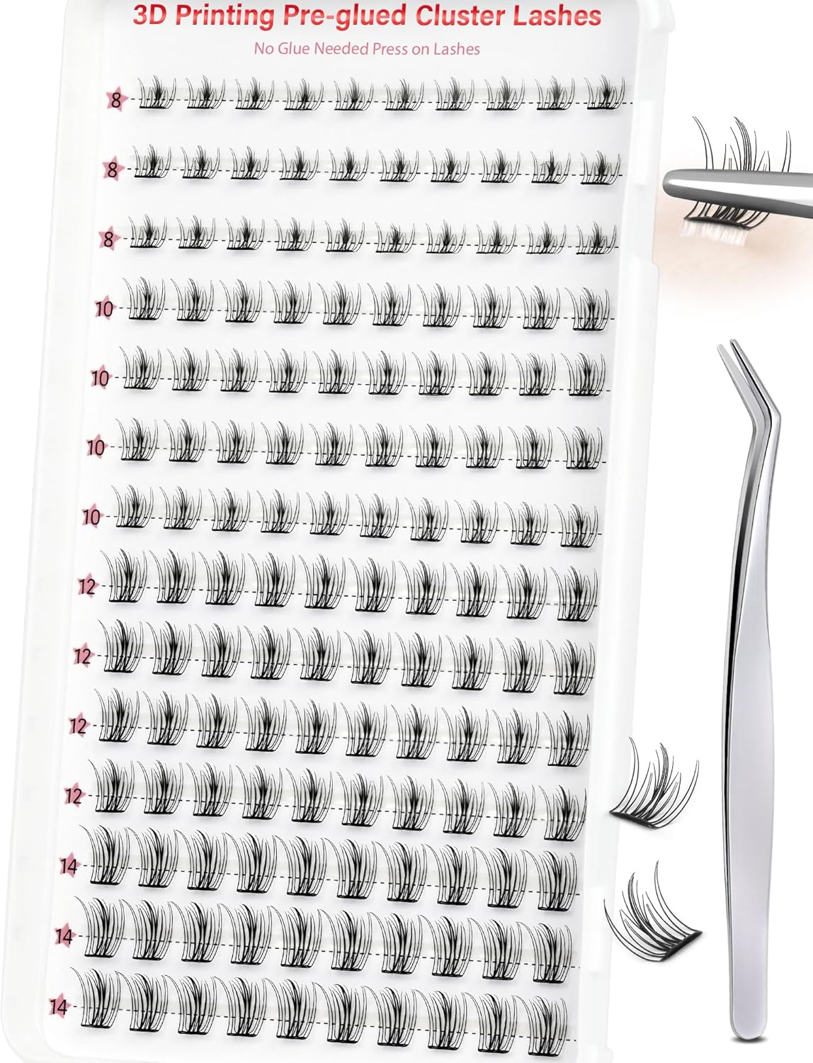 LZM Pre Glued Cluster Lashes Self Adhesive Lashes Clusters Natural with Tweezers No Glue Needed Press-On Eyelashes 8-14Mm Wispy Eyelash Extensions DIY at Home (KLSH41A) image number 2