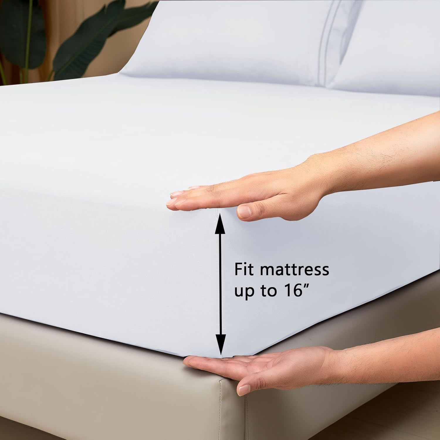 Mejoroom Queen Sheet Set - Hotel Luxury 1800 Bedding Sheets & Pillowcases - Deep Pocket Fitted Sheet, Hypoallergenic, Wrinkle& Breathable, Fade Resistant - 4 Piece (Queen,White) image number 6