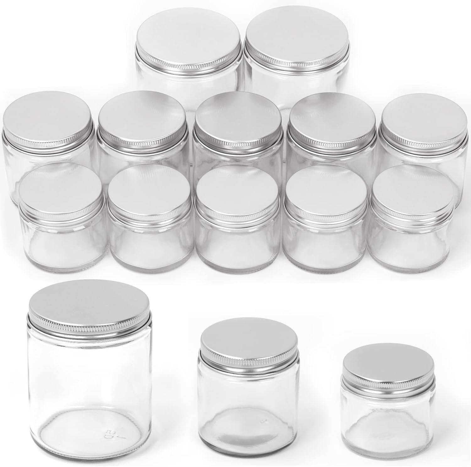 Swpeet 12 Packs 4 Oz - 120ML Transparent Glass Jar with Silver Lid Assortment Kit, round Containers Cosmetic Glass Jars with Lids Travel Jars Cosmetic Containers for Cream, Lotion
