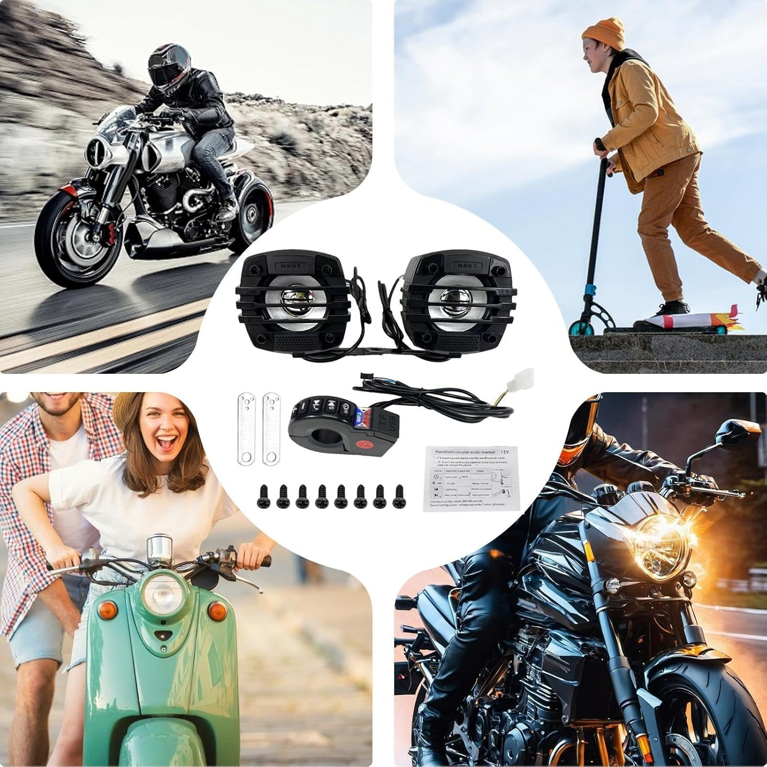 Handlebar Speakers for Motorcycle - Motorcycle Audio Sound System for Handlebar | Motorcycle Stereo, Waterproof Radio Amplifier, Hifi Sound for Motorcycle Motorbike Scooter image number 5