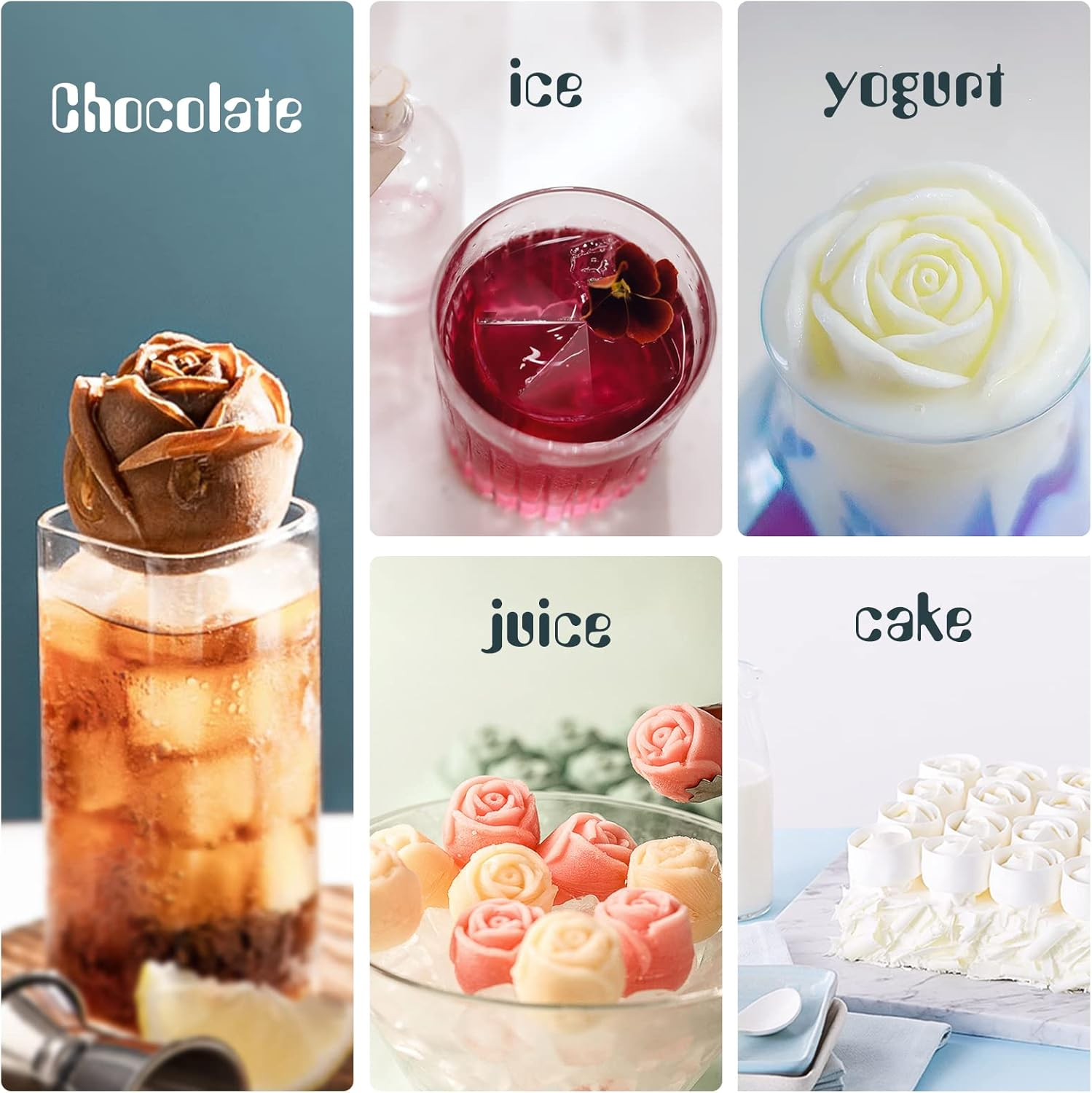 2 Inch Rose & Diamond Ice Cube Tray, 3 Cavity Silicone Rose & Diamond Ice Ball Maker, Easy Release Large Ice Cube Form for Chilled Cocktails, Whiskey, Black, 1 Piece image number 2