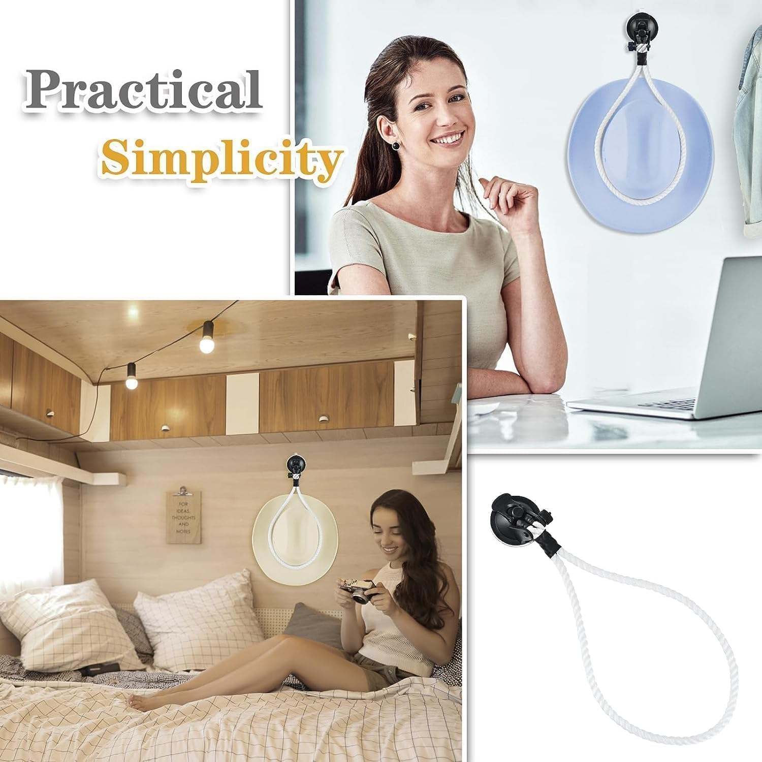 Cowboy Hat Holder Rack with Suction Cup for Vehicles, Keeps Hat Securely on Dash, Universal Interior Accessory for Trucks, Suvs, Cars - Black image number 1