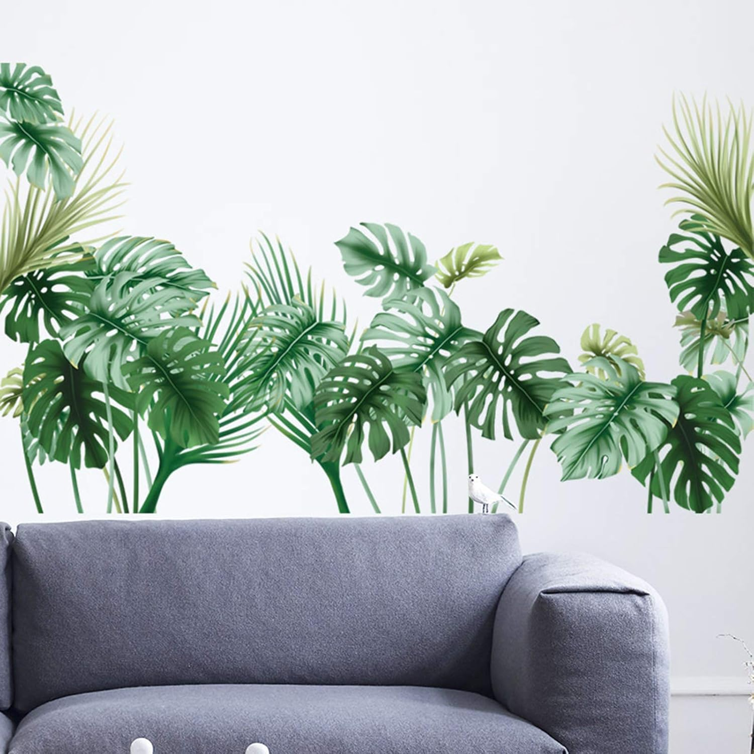 Tropical Wall Decals Palm Leaf Wall Stickers for Living Room, Green Plants Wall Decor Posters Vinyl Peel and Stick Art Murals for Bedroom Nursery Office image number 1