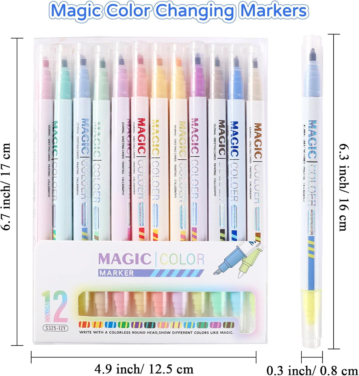 SAYEEC Magic Color Changing Markers, 12 Vibrant Colors Amazing Magic Highlighters, Double Sided Fun Fluorescent Drawing Marker Pens for DIY Cartoon Diary, Note Taking, Coloring Book, 3D Lettering