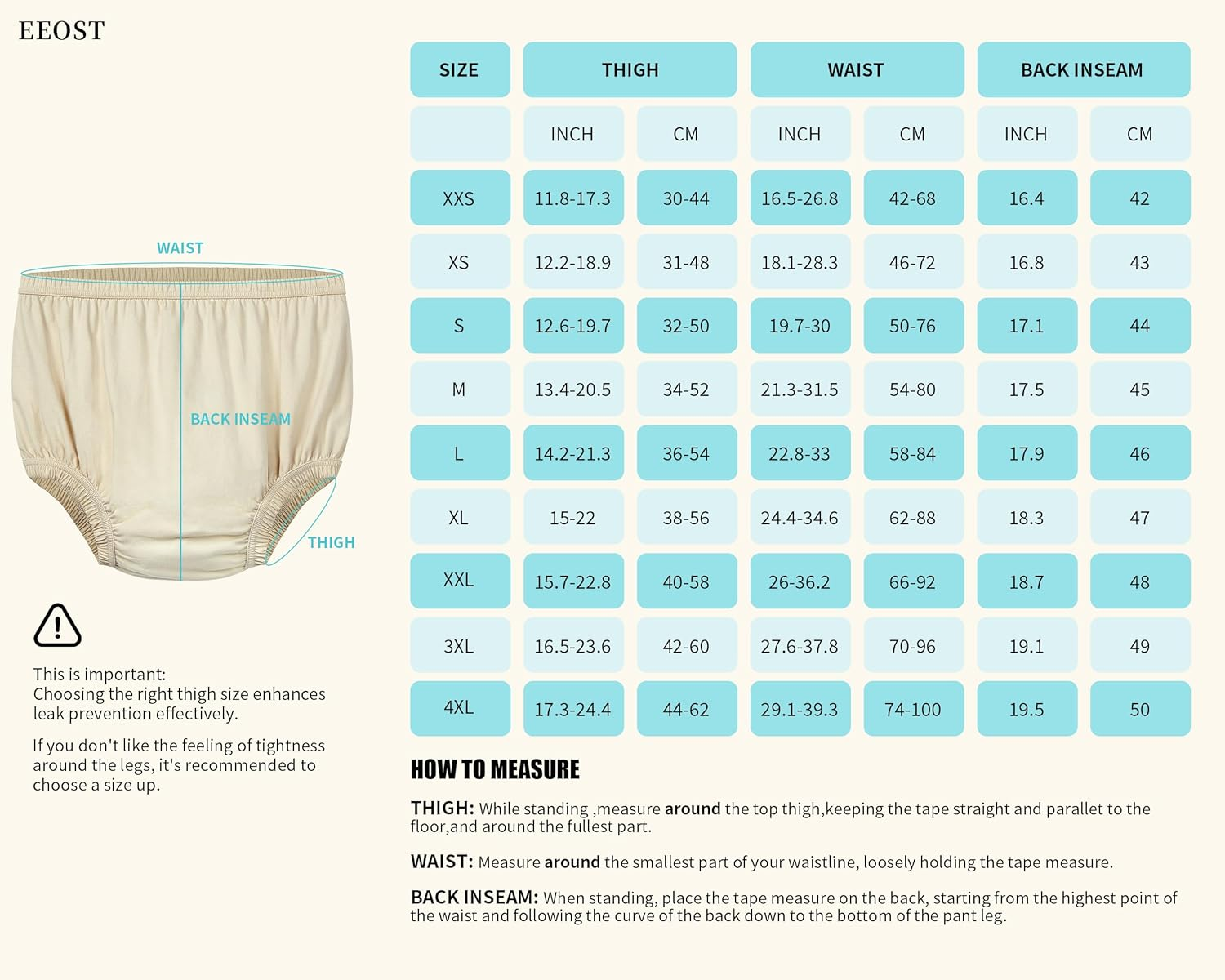 Adult Diaper Cover Silent Waterproof Plastic Rubber Pants for Incontinence Leak Protection with Light Absorbent Layer (Beige, Xxx-Large)