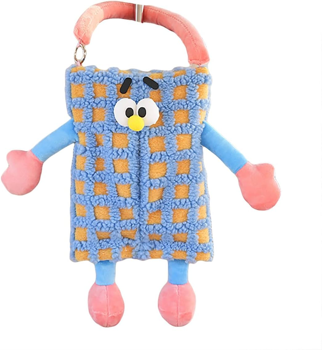 AIMALL Cute Monster Stripe Plaid Car Tissue Holder, Plush Backseat Hanging Dispenser, Car Accessories Storage Solution