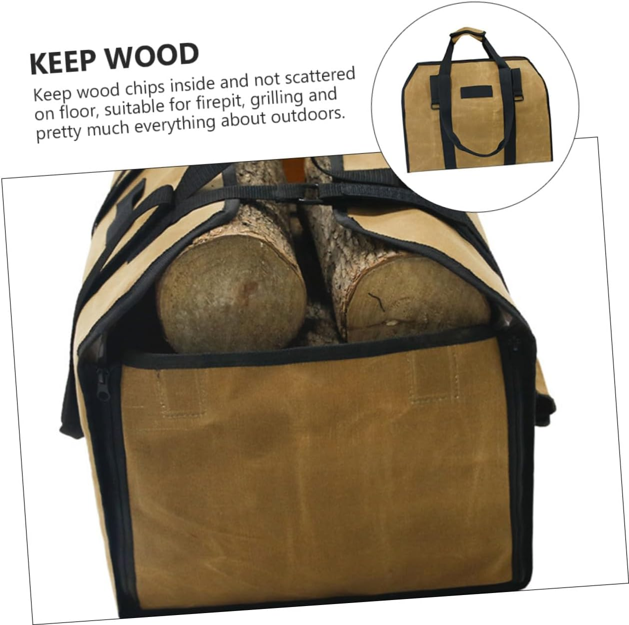 Waxed Canvas Firewood Tote Bag with Handles and Metal Buckle Log Carrier for Camping Outdoor Storage Garden Tools Picnic and Household Supplies image number 6