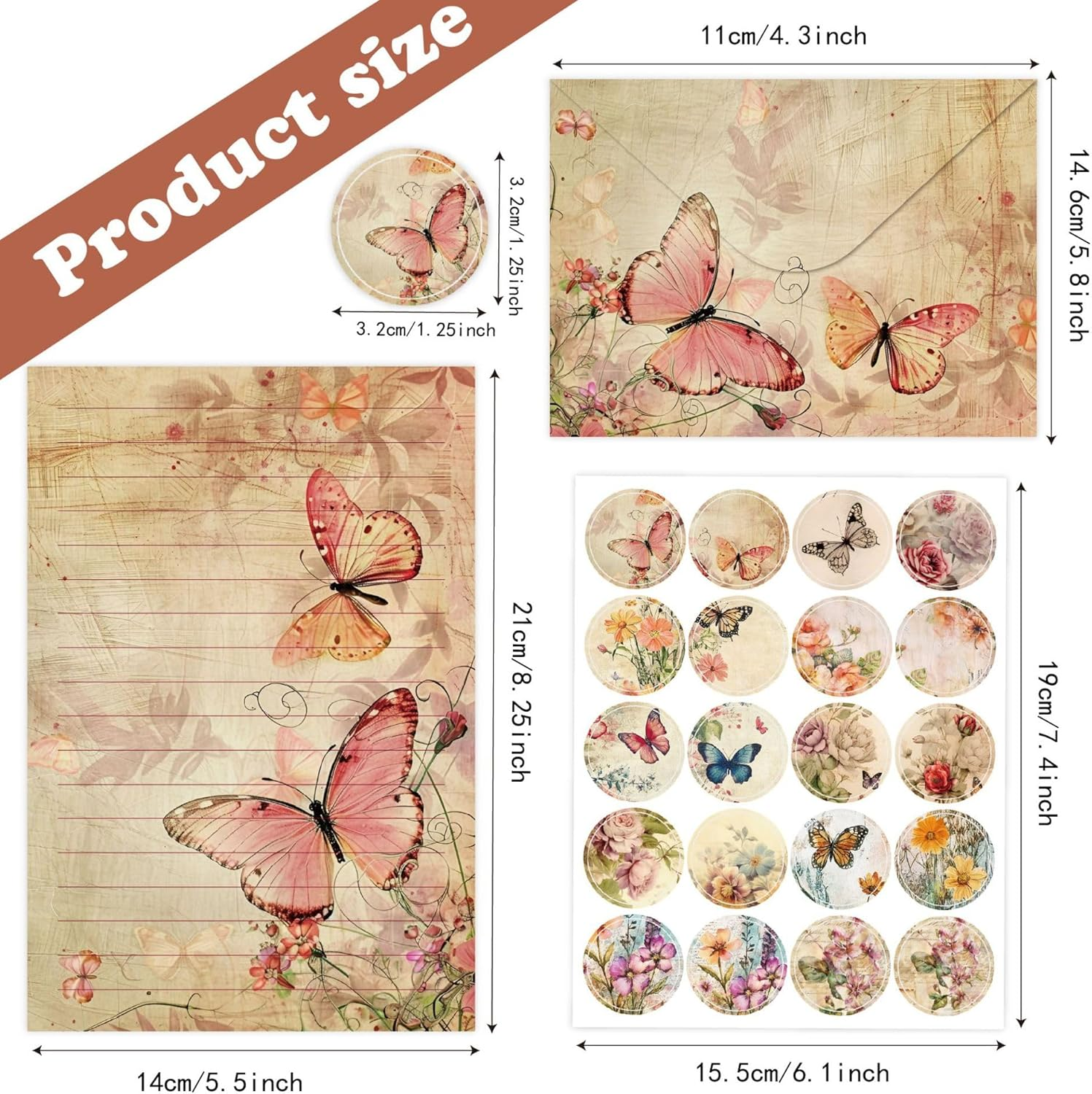 Jascherry 50 Sheets of Stationery with Envelopes, 10 Ddesigns of Stationery with 3 Sticker Sheets, Elegant Stationery Set for Invitation Cards, Congratulations Cards, Set C