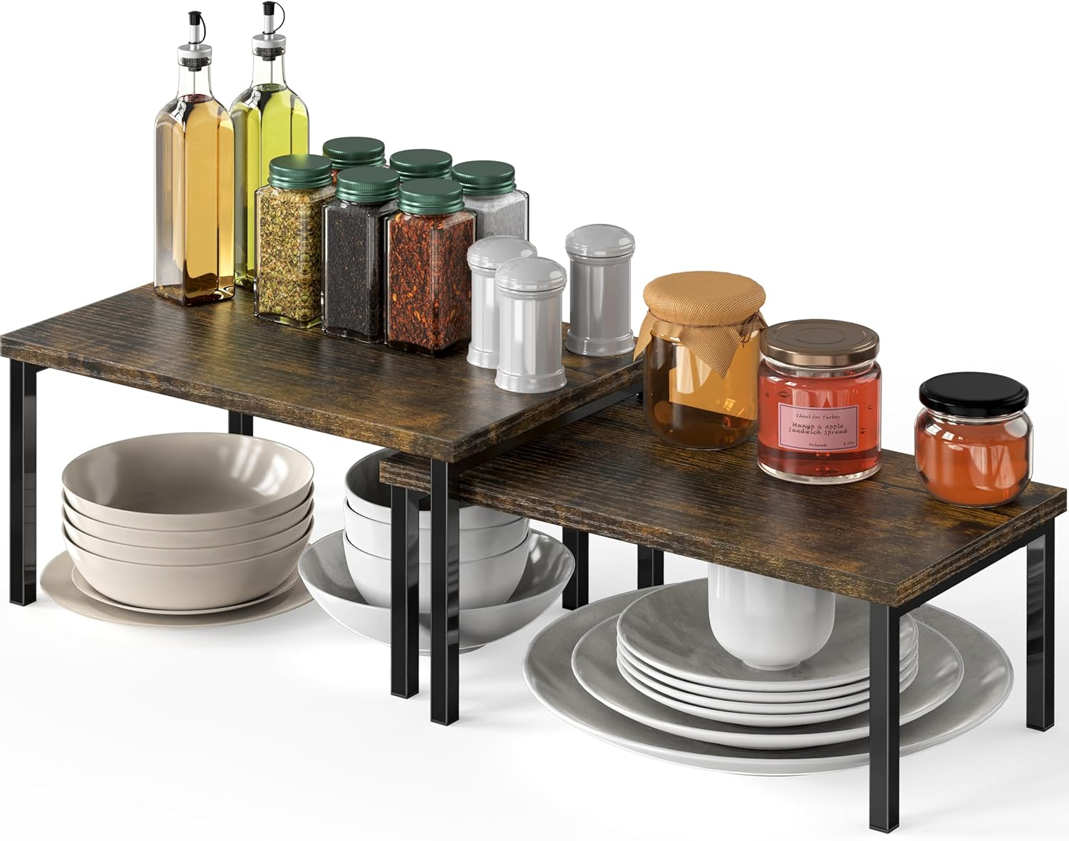 Simple Houseware Stackable Kitchen Counter Shelf, Set of 2, Rustic Brown