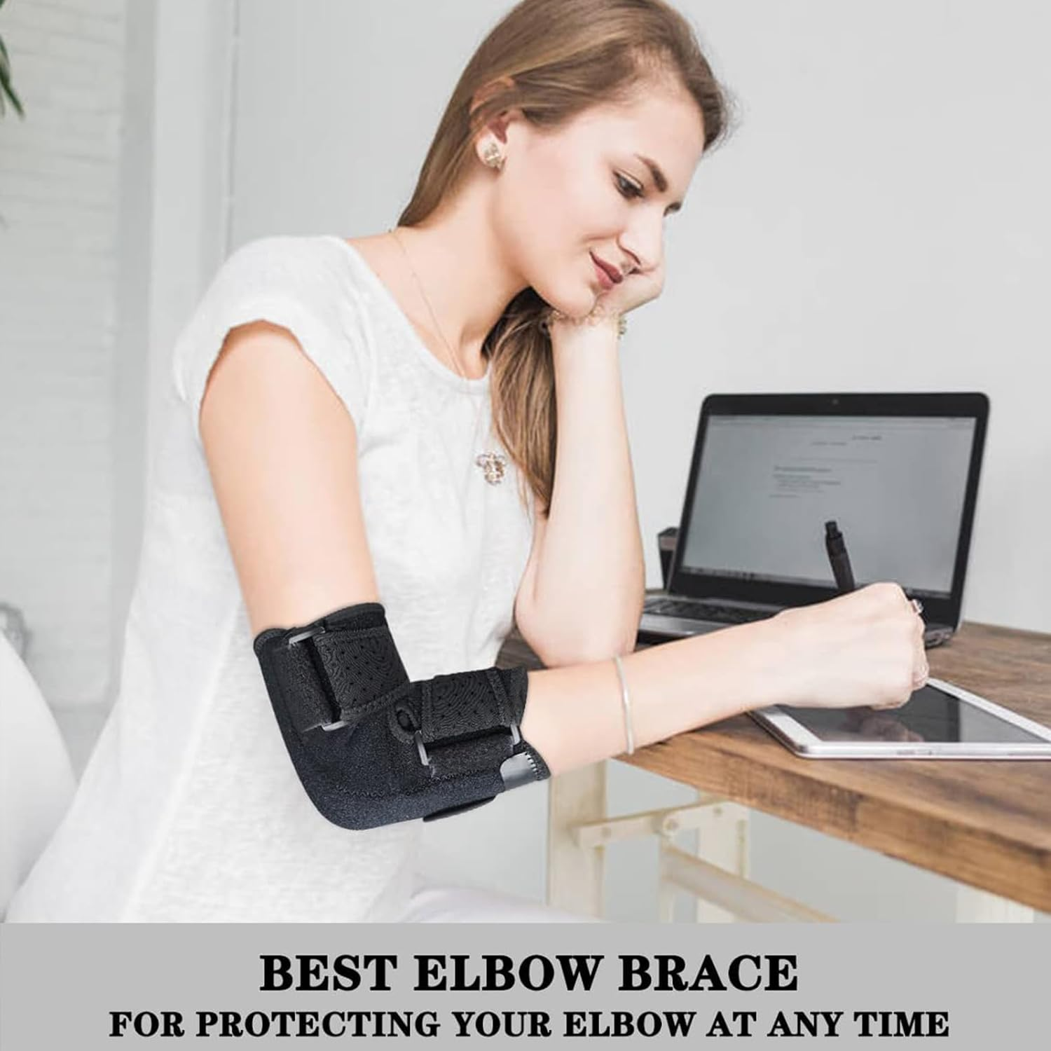 Elbow Brace,Comfortable Night Elbow Sleep Support,Elbow Splint, Adjustable Stabilizer with 2 Removable Metal Splints for Cubital Tunnel Syndrome,Tendonitis,Ulnar Nerve,Tennis,Fits for Men and Women image number 4