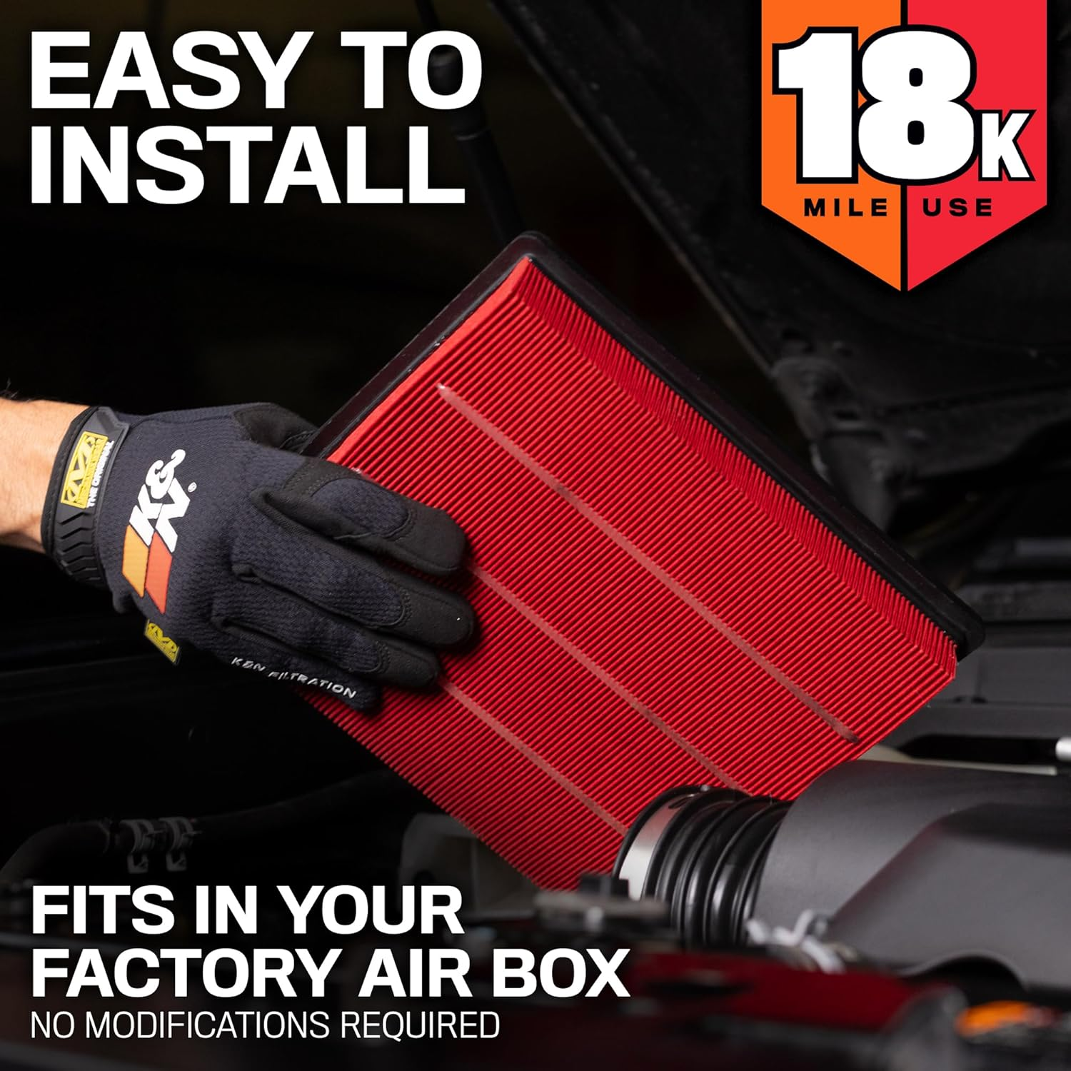 K&N Engine Air Filter: Long Life 18,000 Mile Replacement Air Filter: Compatible with 2012-2104 Honda CR-V L4 2.4L, KNA-2477 image number 1