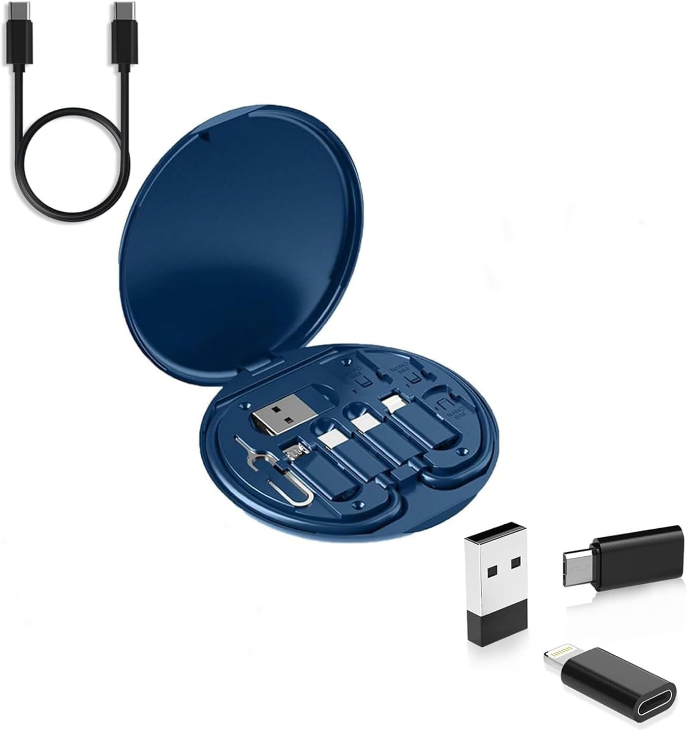 Multi Charging 9 in 1 Cable Case, Lightning to USB C Adapter Conversion Storage Box Kit, USB C to Ios Device Type C Micro Adapter Data Transfer Organizer (Black)