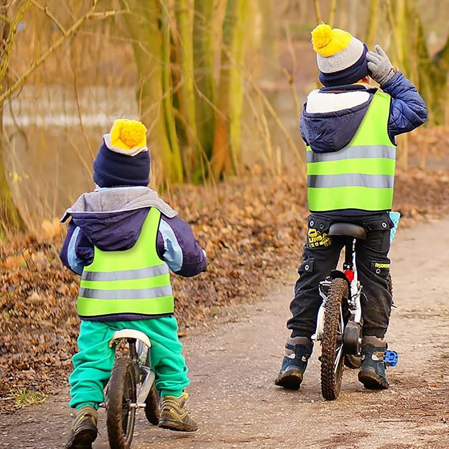 10 Pack Kids Safety Vests with Zipper - Yellow Reflective High Visibility, Hi Vis Silver Strip, Traffic, Cycling, Runner, Surveyor, Volunteer for Aged 4-12