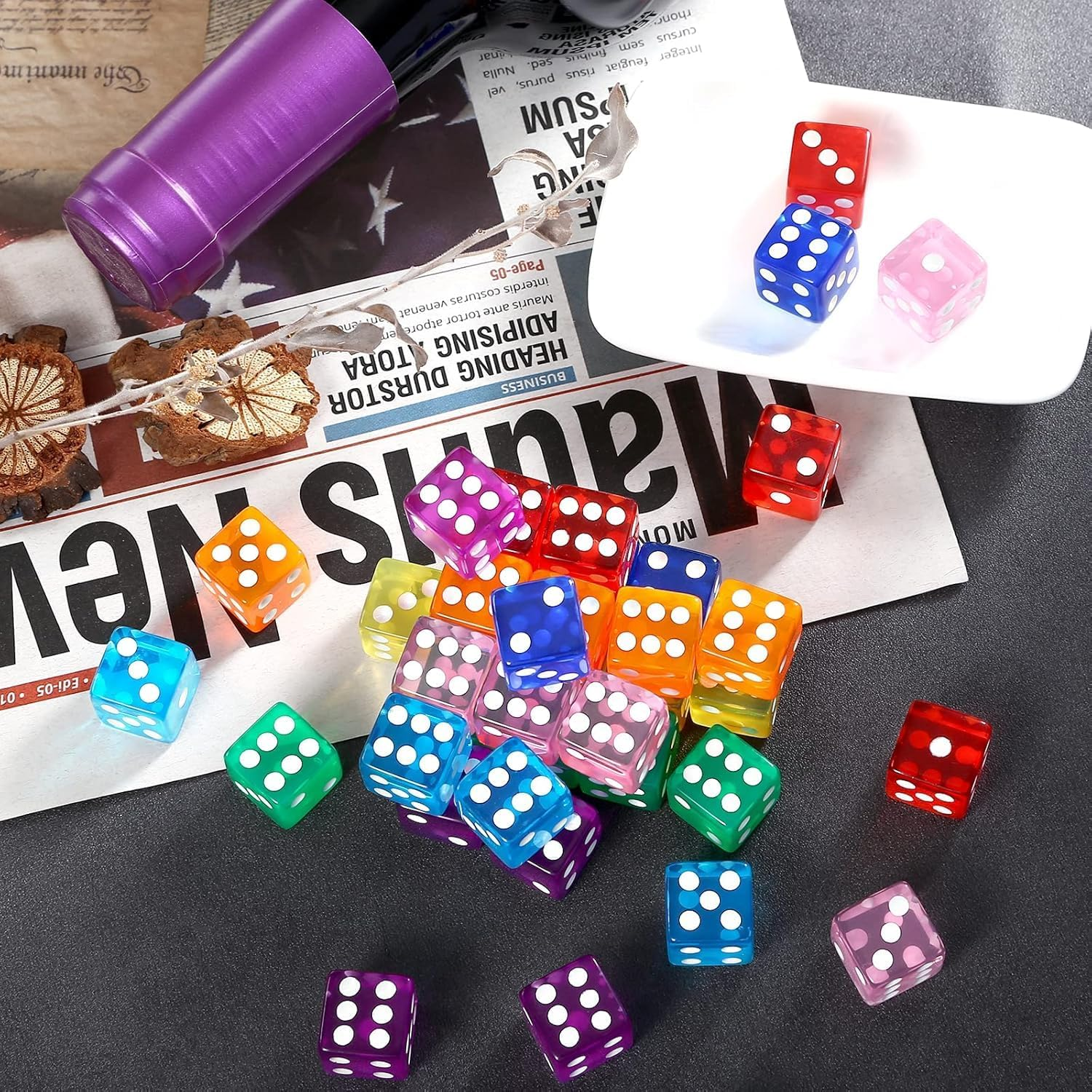 GWHOLE 40 Pieces Polyhedral Dice 6-Sided Dice Set for Math Learning, Casino, Games, Party Favor and Gifts, 8 Colors image number 1