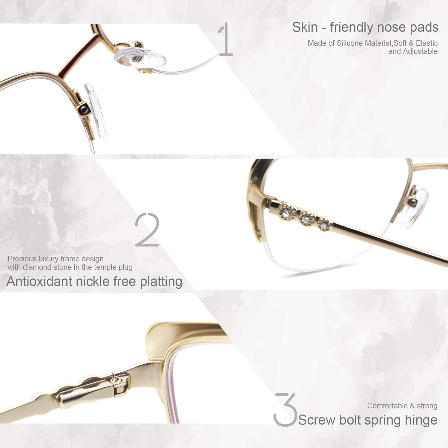 Women Glasses Stylish Half Frame with Rhinestone Cateye Eyeglasses image number 1