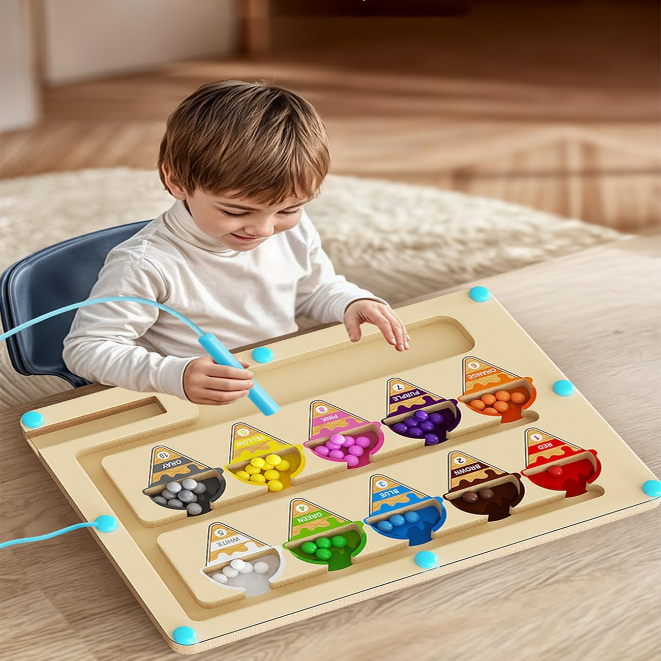 Magnetic Color and Number Maze, Montessori Fine Motor Skills Toys for Boys Girls Ages 3 4 5, Educational Toys for Toddlers Kids, Wooden Color Matching Learning Counting Puzzle Board Games image number 3