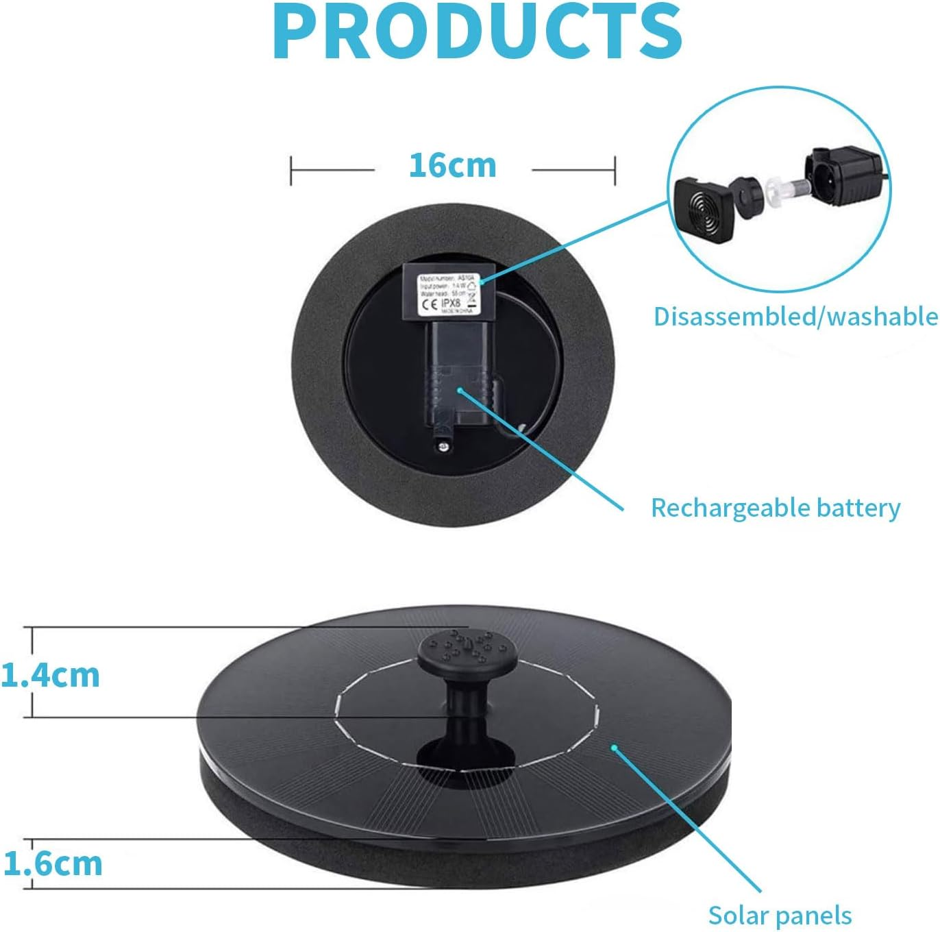 Solar Fountain for Bird Bath, 16CM Floating Solar Powered Water Fountain with 6 Nozzles &ndash; No Electric Needed, Beautify Garden, Attract Birds &ndash; Ideal for Birdbath, Pond, Pool, Patio image number 6