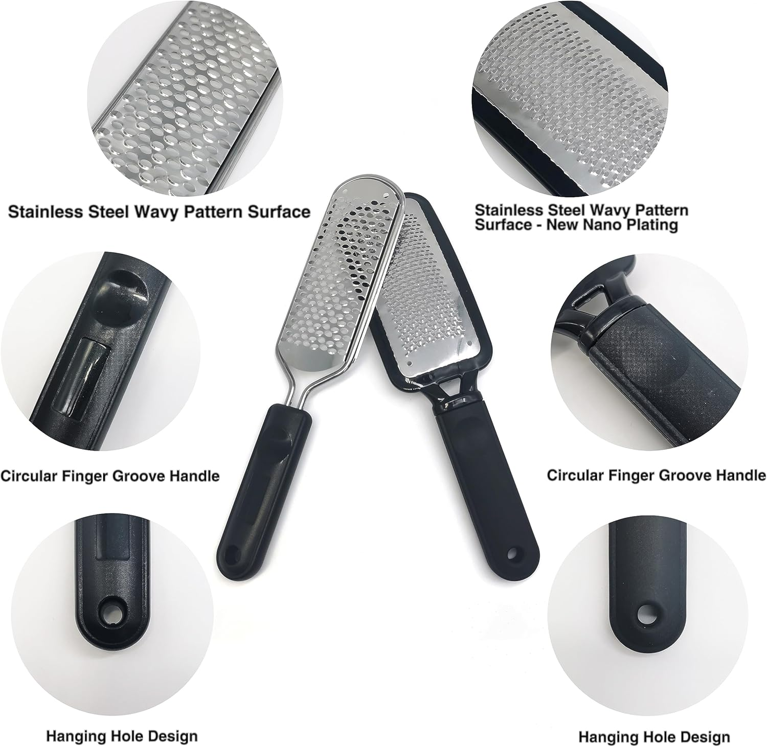 YUESUO 2Pcs Foot File for Dead Skin, Foot Callus Remover and Scrubber Heel Scraper, Washable and Reusable Pedicure Tools for Wet and Dry Feet (Stainless Steel) image number 5