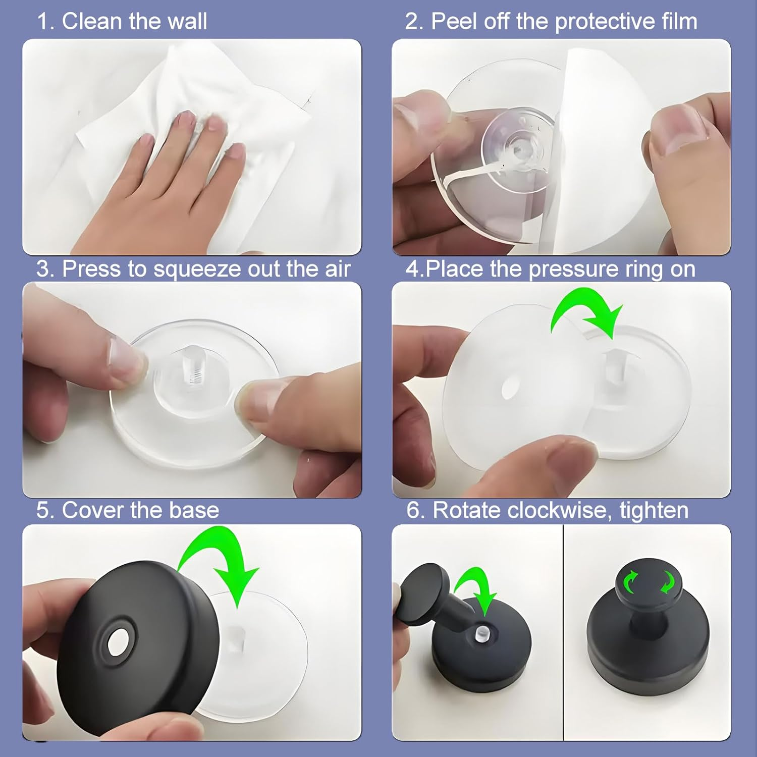 MYTOAU 6 Pack Suction Cup Hooks for Bathroom,Stainless Steel Suction Self Adhesivetowel Hooks,No Drill Heavy Duty Hooks for Bathroom Wall,Kitchen,Glass,Mirror,Tile to Hang Towels,Robes,Loofah(Black) image number 5