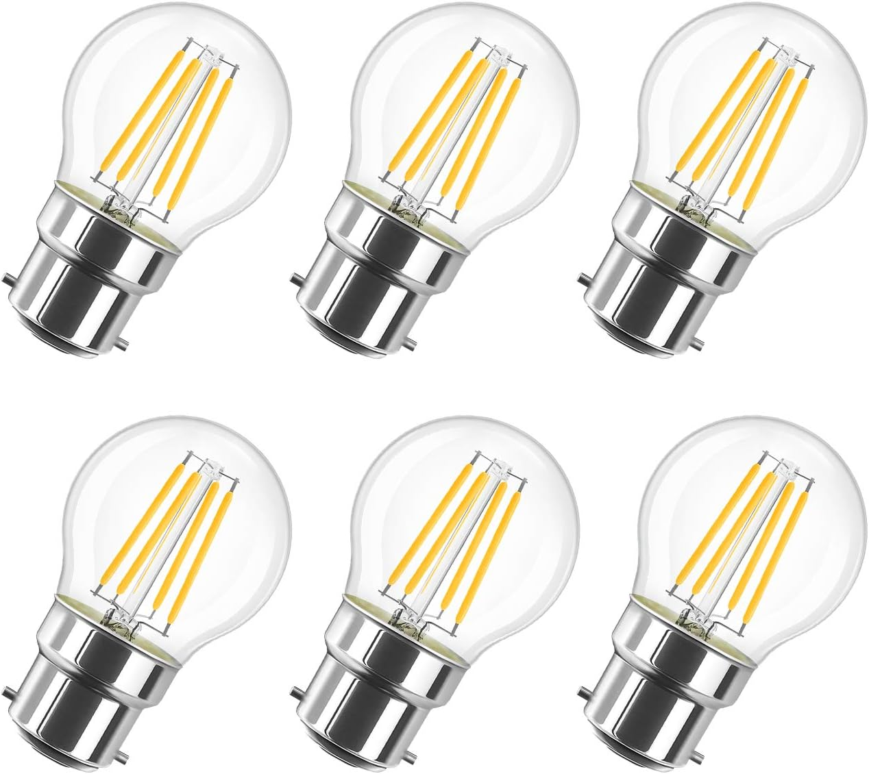LVWIT B22 Golfball LED Bayonet Filament Bulb, 5.5W Mini B22 Led Golf Bulbs 60W Equivalent,806Lm,2700K Warm White Small Globe Bayonet,220-240V,45 * 77Mm,Non-Dimmable(6 PCS) image number 5