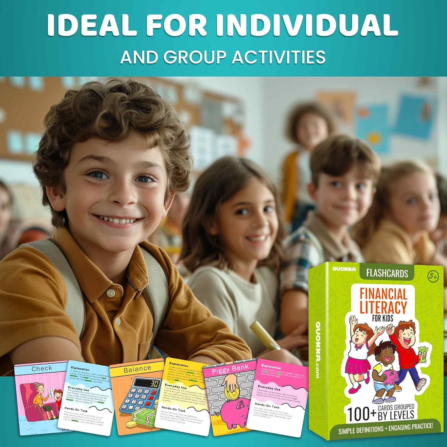 QUOKKA Financial Literacy Flash Cards for Teens &ndash; 110 Cards Teaching Kis about Money Management, Budgeting, Savings &ndash; Easy Money Games for Kids Ages 12+ &ndash; Fun Financial Literacy Games and Learning image number 5