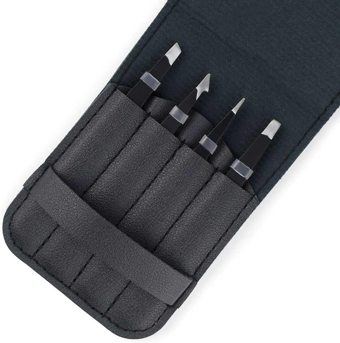 4 Pack Professional Eyebrow Tweezers Set - Stainless Steel Precision Tweezers for Facial Hair, Ingrown Hair & Splinter Removal (Black) image number 4