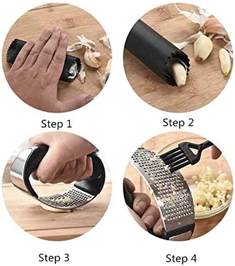 Checkered Chef Garlic Press Stainless Steel Rocker - Includes Silicone Garlic Peeler and Cleaning Brush - Rocking Garlic Press/Mincer/Chopper/Crusher image number 4