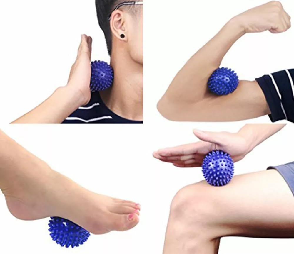Limcryspp 2 Spiky Massage Balls Trigger Point Massager Therapy Balls for Muscle Recovery Myofascial Release Pain Relief Plantar Fasciitis Relief Ball All over Body Trigger Point Therapy (Green, Blue) image number 4