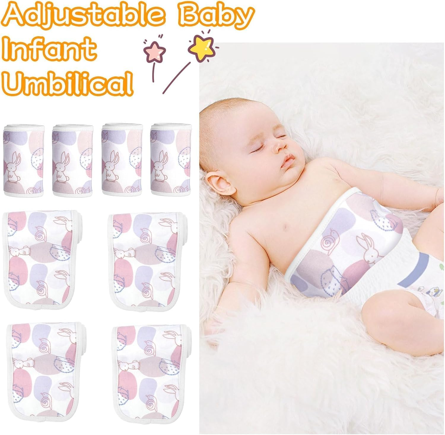 4Pcs Baby Infant Umbilical Cord Belly Bands Cartoon Cotton Soft Baby Belly Belt, Adjustable Newborn Belly Button Wrap, Baby Tummy Wrap for Protection, Baby Gifts for 0 to 12 Months(Hedgehog) image number 3