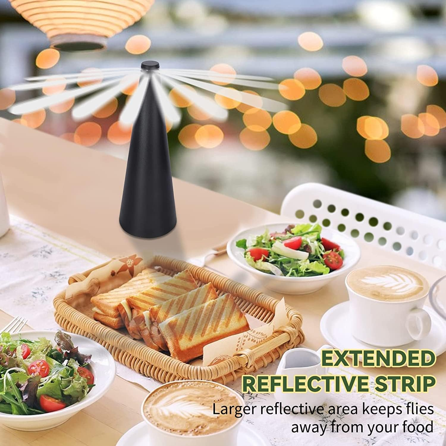 Fly Swatter Fan by Alphadesignluxe (USB or AA Battery Powered), Repellent Outdoor Indoor Portable Table Top Fan Fly Spinner with Holographic Blades for Picnic Patio Home Party BBQ (Bronze) - Silver image number 7