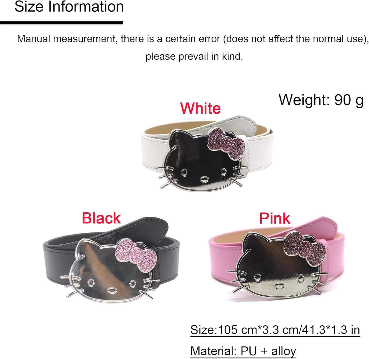 Kitty Cat Y2K Hip Hop Korean Belt for Women - Jeans Skirt Accessory - 105 * 3.3 Cm/41.3 * 1.3 In - Pink image number 4