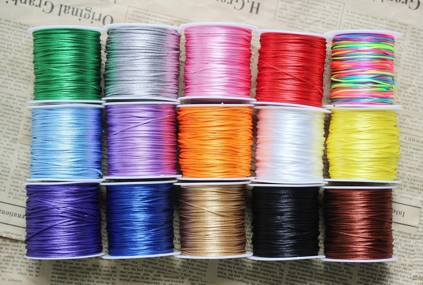 1.5Mm Nylon String for Bracelets, Betterjonny 15 Rolls 630Yards Satin Rattail Silk Chinese Knotting Cord Silky Nylon Beading String Thread for Kumihimo Macrame Jewelry Making Friendship Bracelets image number 2