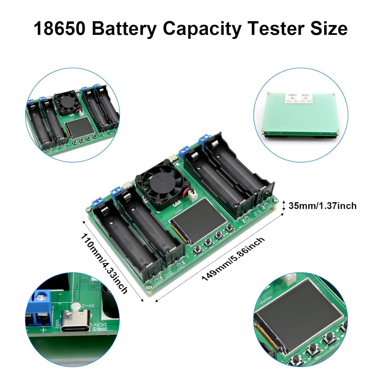 Battery Capacity Tester 18650 with Digital Display, 4 Channel 18650 Battery Capacity Internal Resistance Tester Type-C Interface 4 Charging and 4 Discharge for Lithium Battery image number 1