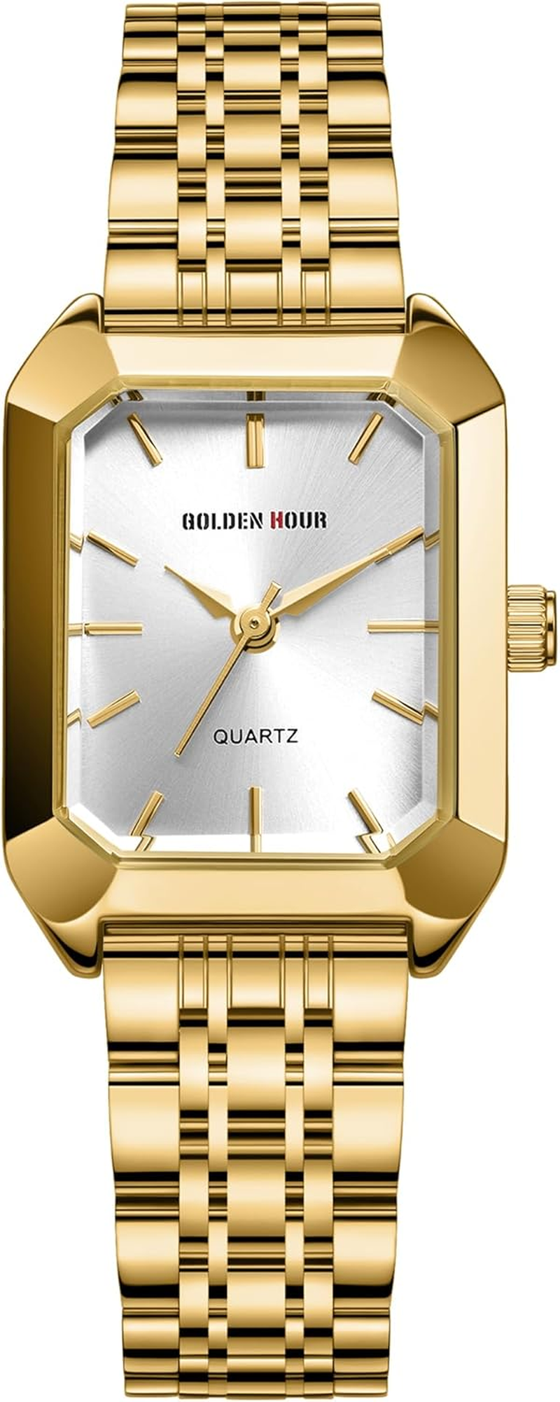 GOLDEN HOUR Women'S Rectangular Quartz Analogue Watch, Ladies Watches with Stainless Steel Band Fashion Casual Dress Waterproof Vintage Wrist Watches for Women