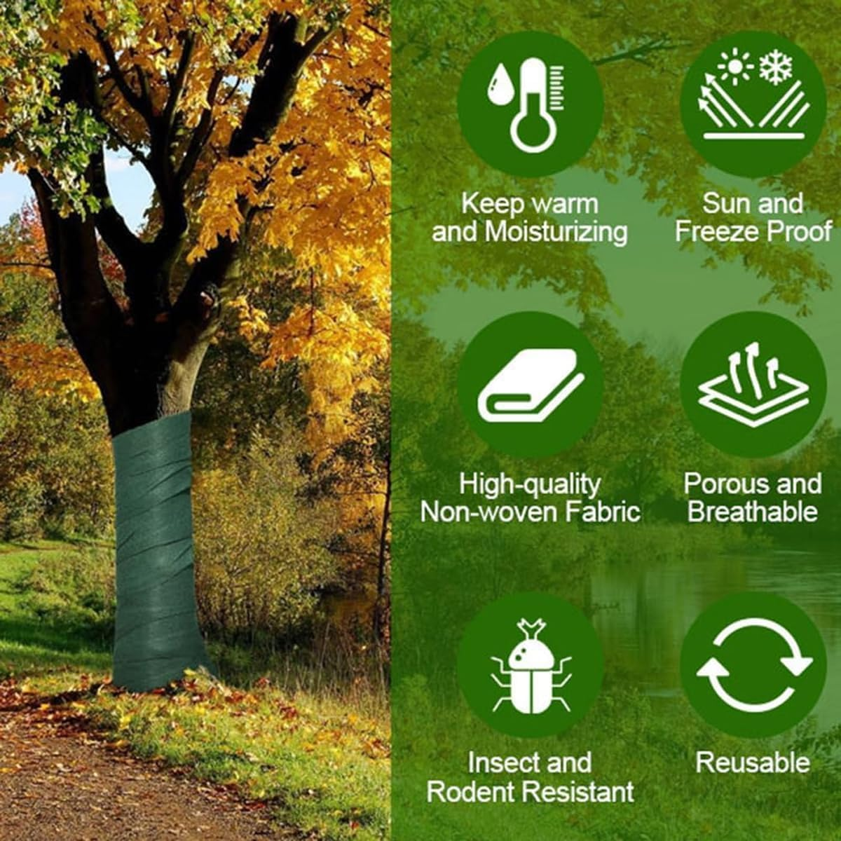 AIMALL 2-Pack Tree Wrap &ndash; 4.7In X 787.4In Non-Woven Tree Bandage for Insulation, Moisture Retention, and Animal Protection image number 2