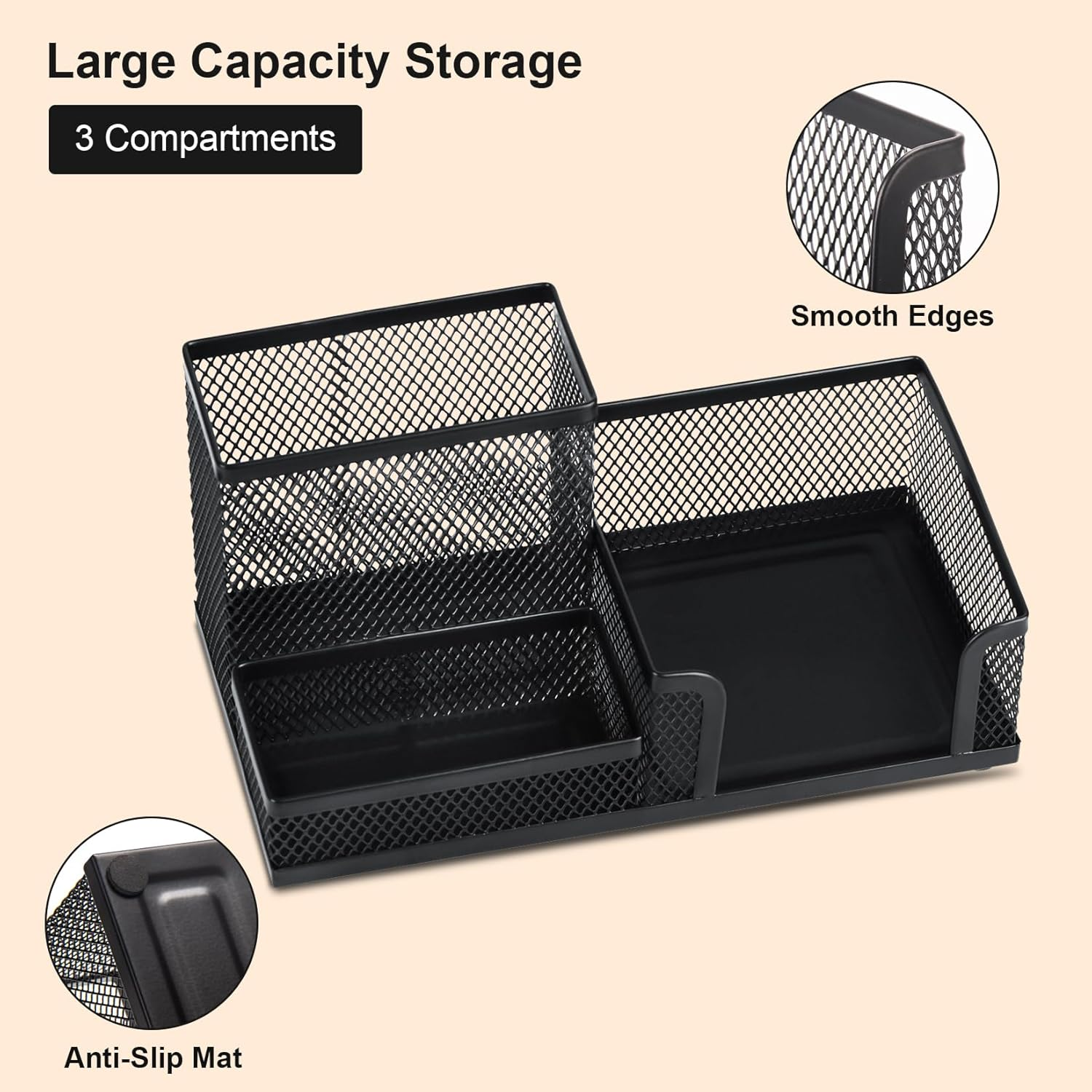 Comix Desk Tidy Mesh Desk Organiser Pen Stand Multi-Functional Metal Holder -B2061(Black) - Black-2Pack image number 7