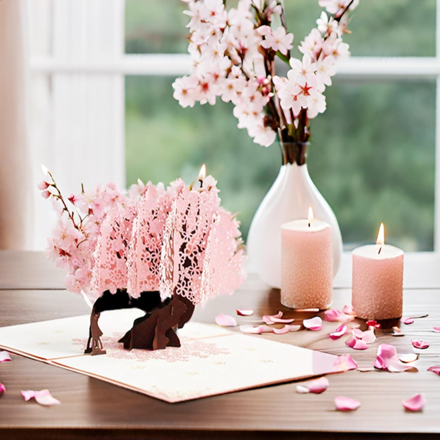 Fanlydao Pop up Wedding Card 3D Anniversary Card Greeting Cards for Her Him Husband Wife with Envelope and Blank Note(Pink Cherry Blossom) image number 5