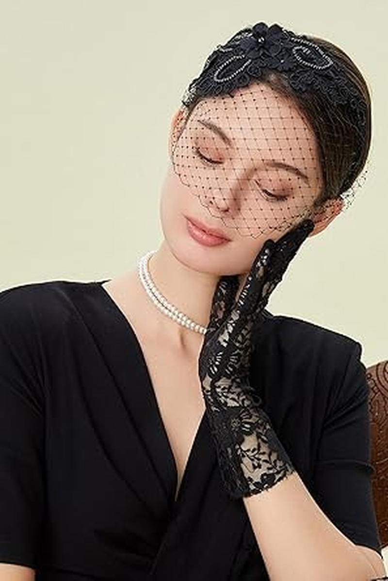 Bridal Wedding Veil Fascinator Mesh Lace Headband Tea Party Flower Fascinator Funeral Hats for Ladies'-1Pcs image number 2