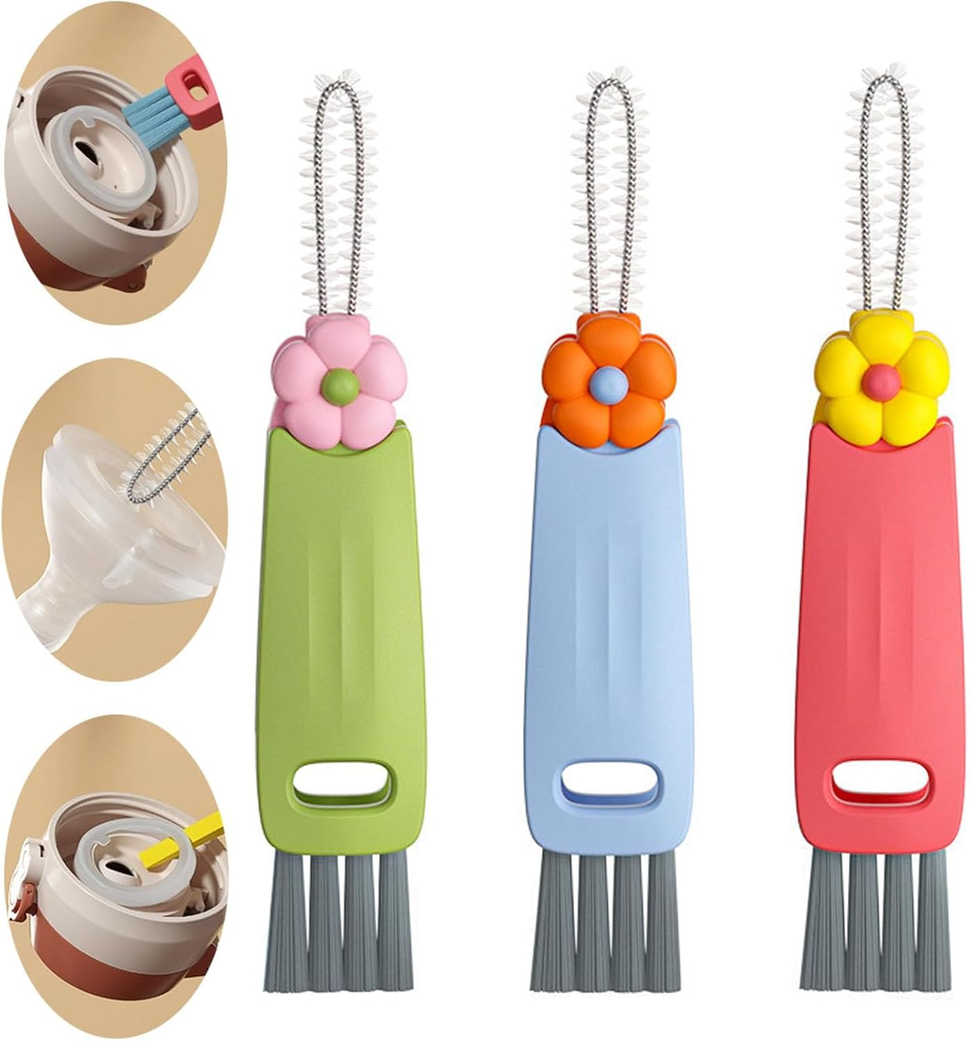 3 in 1 Cup Lid Cleaning Brush, Multifunctional Portable Cleaner with Brush,For Thorough of Bottles, Cups, and Tight Spaces - Ideal,For Home Kitchen Tools（3Pcs） image number 3