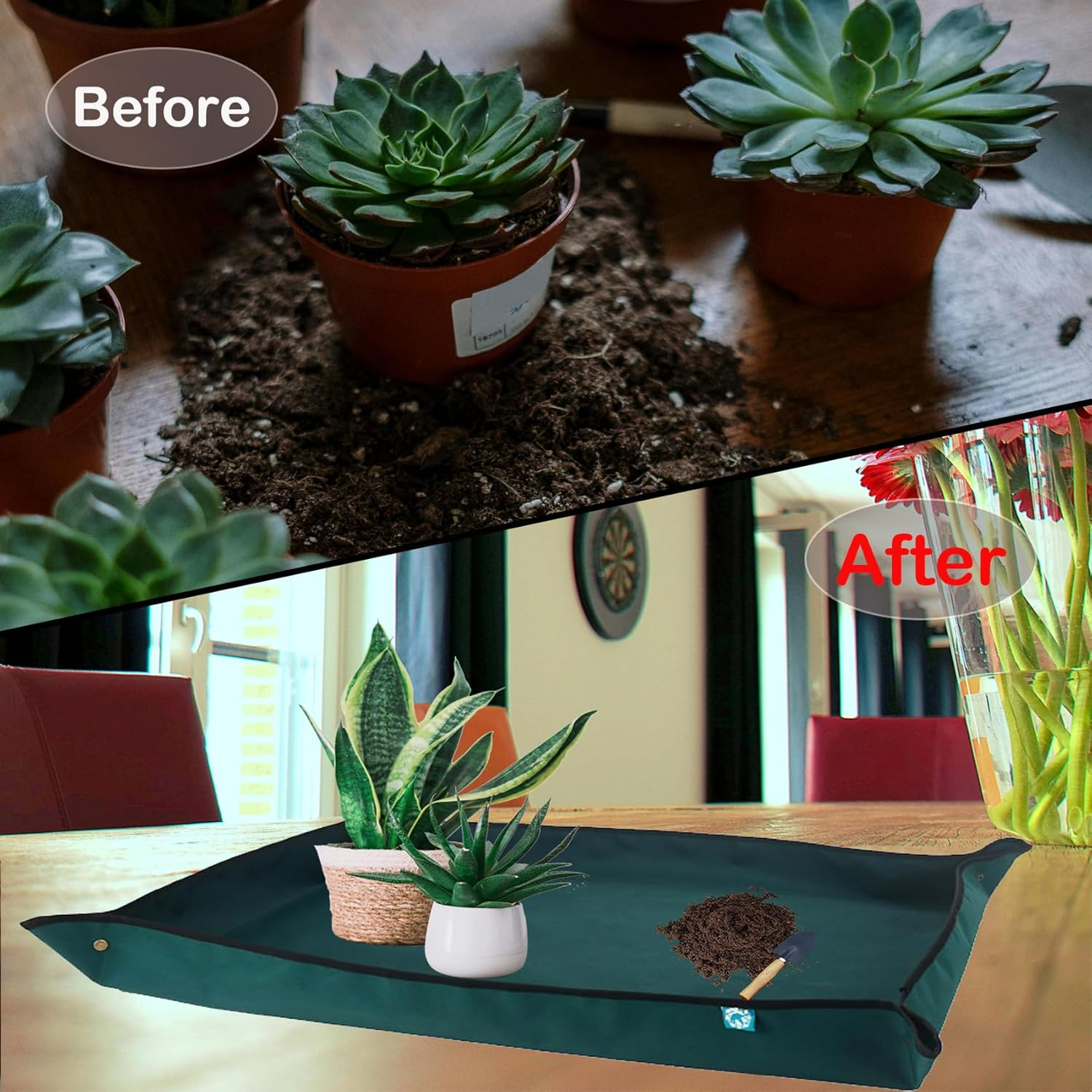 FEIQIAO Leather Pot Mat Repotting Mat, Portable Succulent Plant Mat, Waterproof Thickened Foldable Garden Mat, Pot Plate, Plant Mats for Repotting (Blue, 75 Cm X 75 Cm) image number 5