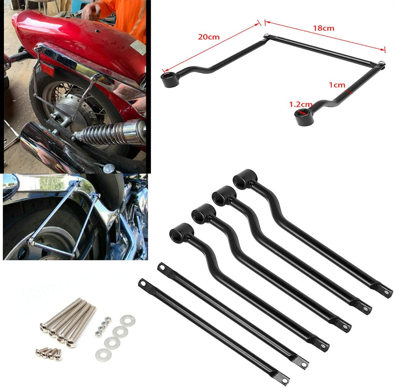 Yibid Universal Motorcycles Saddlebag Supports Bracket Bars Mount Holder for 84+ Softail Heritage Custom Fat Boy Deluxe Night Train Springer Honda Suzuki Yamaha Kawasaki (Black) image number 1