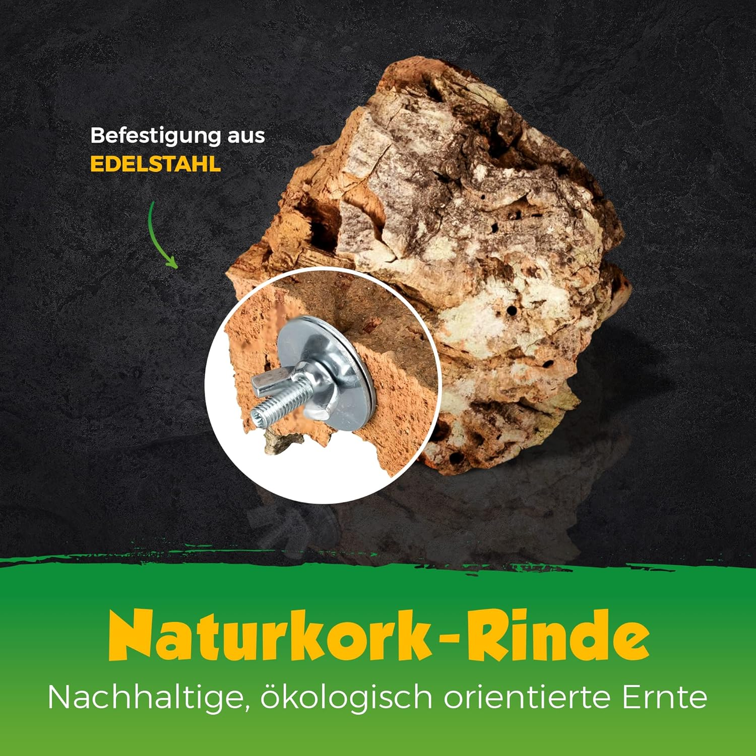 XL Cork Pick Stone for Birds and Rodents Pick Stone Made of Natural Cork (Natural Cork Bark) for Grinding and Crunching Disinfected, Bird Accessories & Toys Made of Cork, Stainless Steel Fixing image number 6