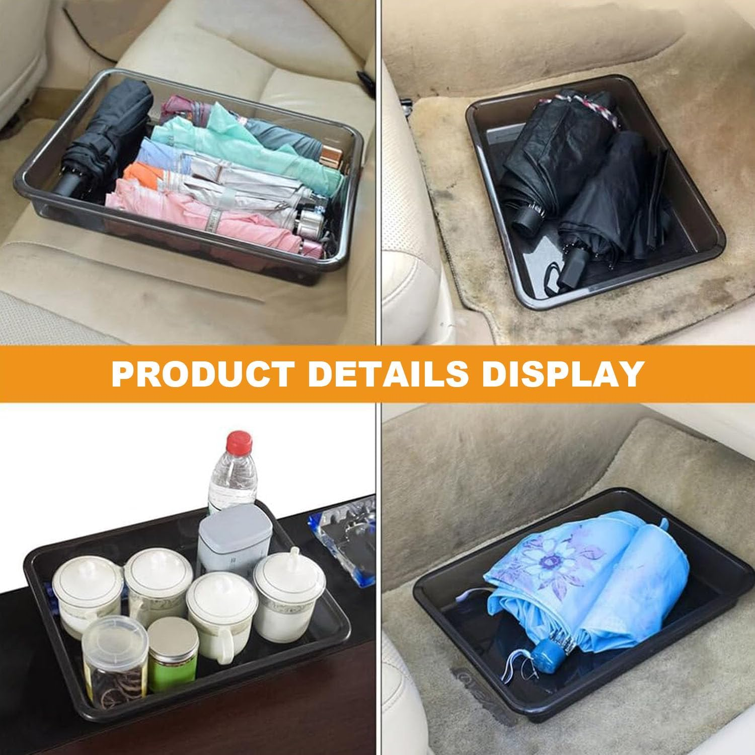 Under Seat Storage Box for Car, Car Front Underseat Storage Tray Hidden Organizer Accessories for Driver Passenger Umbrella Shoes Storage, 33X25X5CM image number 4