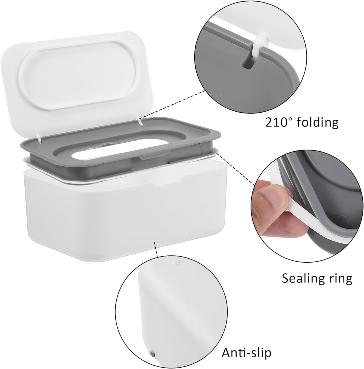 NVAZIOP Wipes Dispenser, Dustproof Wet Tissue Box Baby Wipe Holder Large Capacity Wipes/Tissue Case with Moisture Seal Secure Lid for Home, Office (1Pack Gray) image number 1