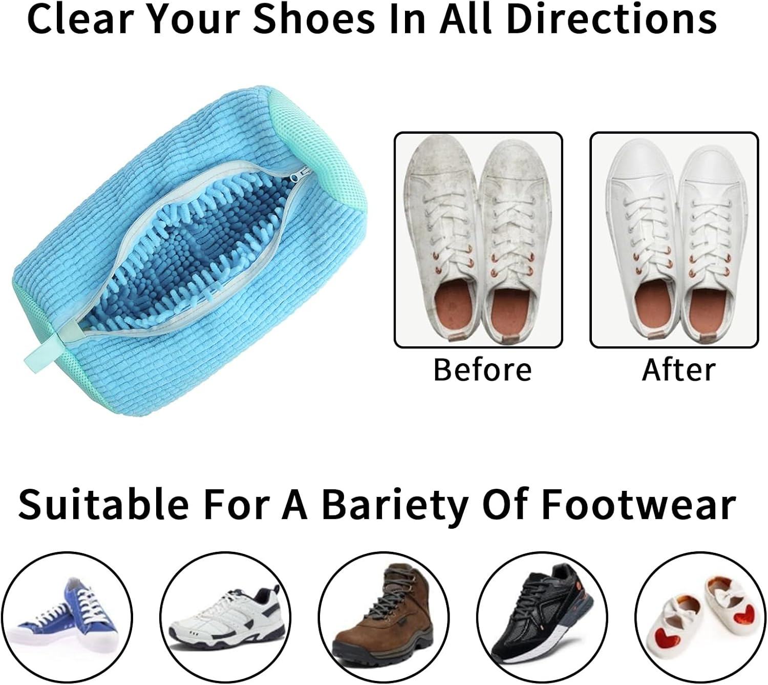 Ogetok 4PCS Shoe Washing Machine Bag Reusable Laundry Shoe Cleaning Bag for Washer and Dryer, 360&deg; Wrap-Around Cleaning Shoe Bag with Zipper & Hook for Sneakers Trainers Canvas Running Tennis Shoes image number 3